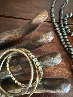 Gold Crystal Tennis Bracelet and Bangle Set - Women Jewelry